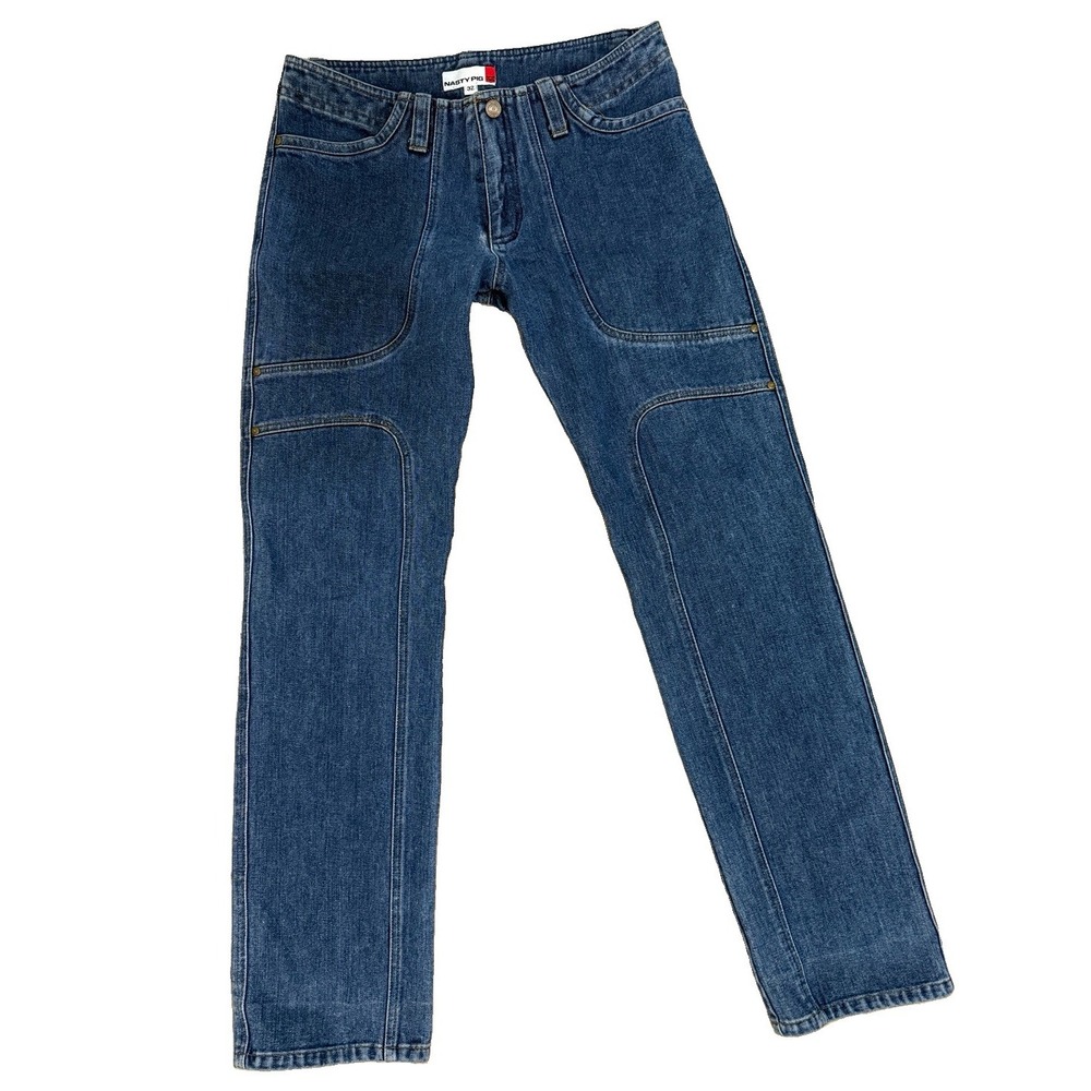 Y2K Nasty Pig Double Knee Paneled Low Rise Straight Blue Denim 32x32